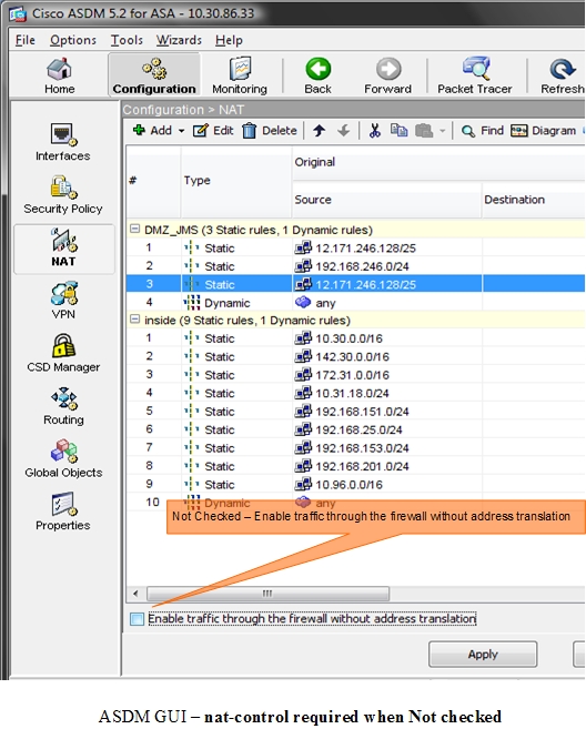 ASA Firewall Configuration Best Practices Cisco ASDM nat control